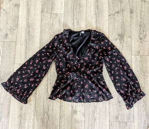 Long Sleeve Floral Chiffon Blouse